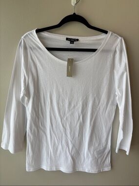 J. Crew White Scoop Neck Long Sleeve Tee - Women's